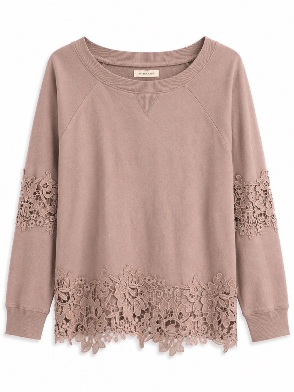 Maurices Mauve Lace Trim Sweatshirt L